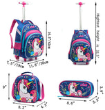 Meetbelify Girls Unicorn Rolling Backpacks Kids Backpack with Wheels for Girls School Bags with Lunch Box - backpacks4less.com