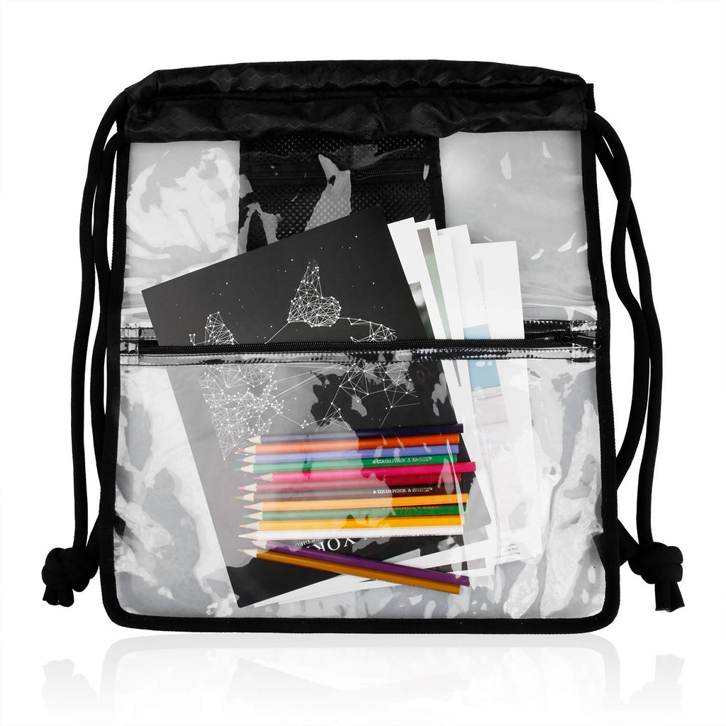 Heavy-duty Large Clear Drawstring Bag Waterproof PVC Drawstring Backpack With Front And Inner Pockets - backpacks4less.com