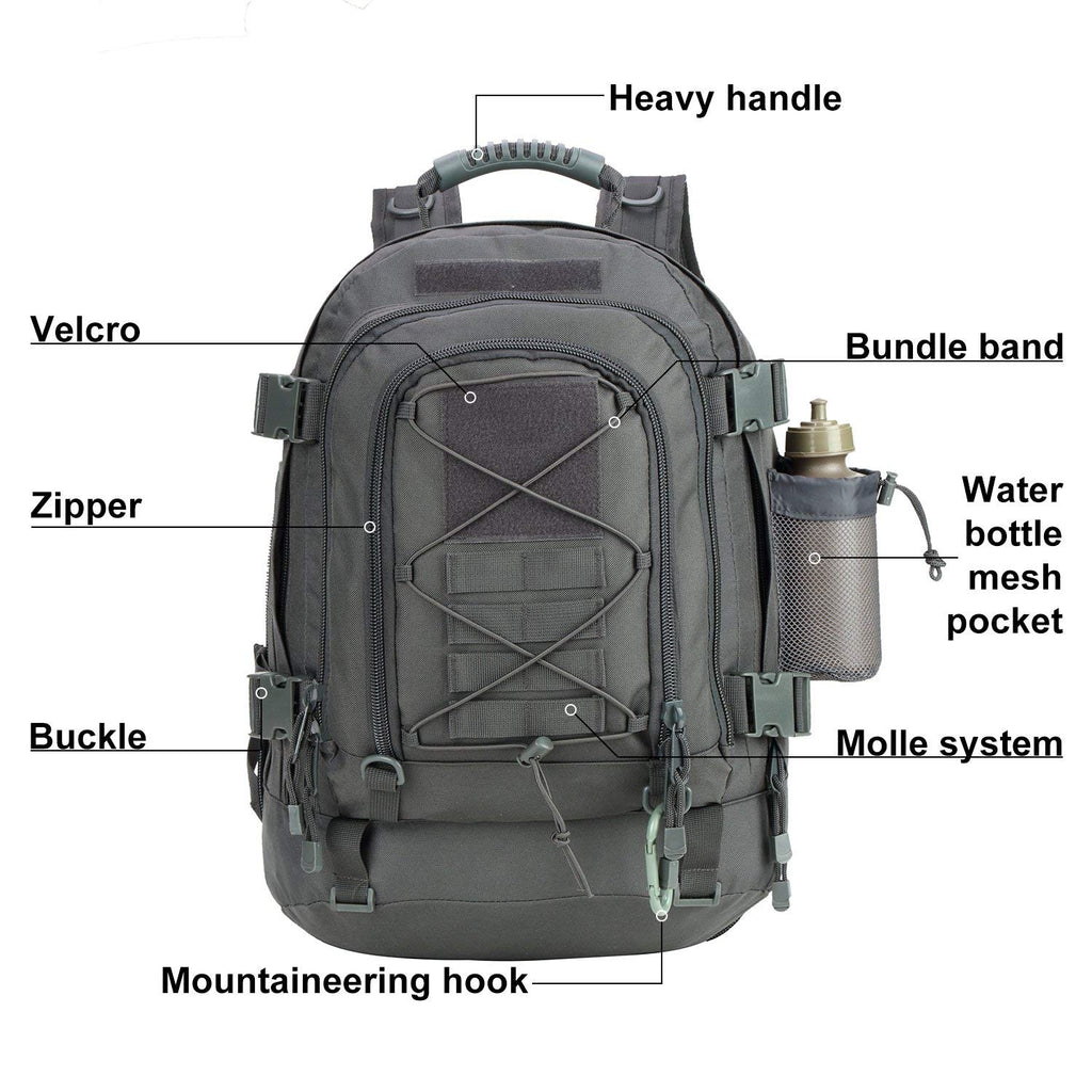 Military Expandable Travel Backpack Tactical Waterproof Work Backpack for Men(GRAY) - backpacks4less.com