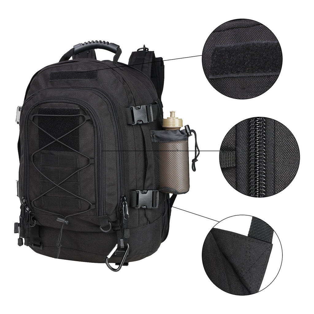 Military Tactical Backpack, Large 3 Day Army Molle Assault Rucksack for Outdoors, Hiking, Camping, Trekking, Bug Out Bag & Travel by ARMYCAMOUSA (Black) - backpacks4less.com
