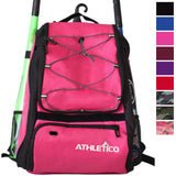 Athletico Baseball Bat Bag - Backpack for Baseball, T-Ball & Softball Equipment & Gear for Youth and Adults | Holds Bat, Helmet, Glove, Shoes | Shoe Compartment & Fence Hook (Magenta)