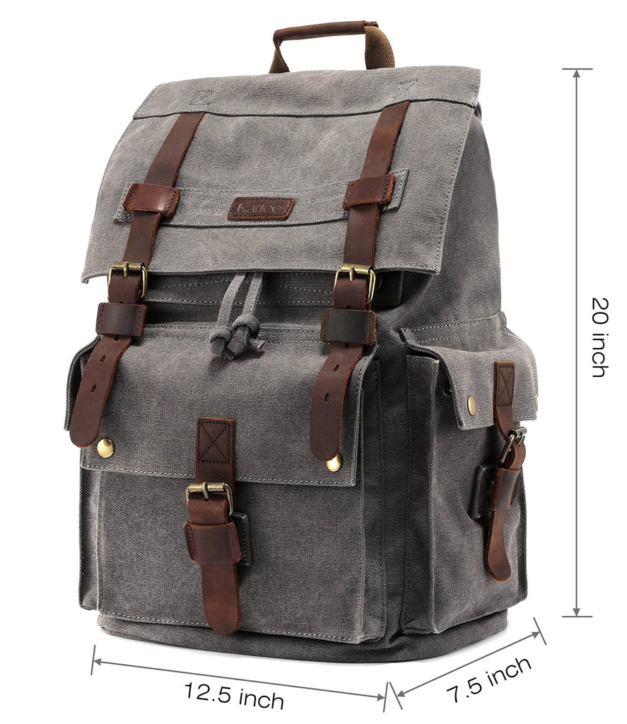 Kattee Men's Leather Canvas Backpack Large School Bag Travel Rucksack Gray - backpacks4less.com