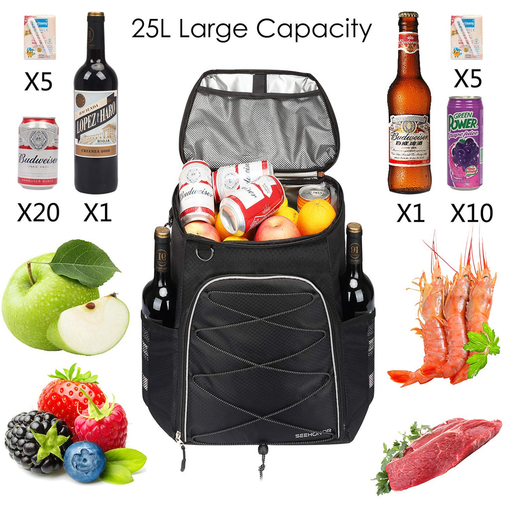 SEEHONOR Insulated Cooler Backpack Leakproof Soft Cooler Bag Lightweight Backpack Cooler for Lunch Picnic Fishing Hiking Camping Park Beach, 25 Cans - backpacks4less.com
