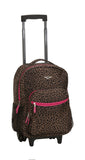 Rockland Luggage 17 Inch Rolling Backpack, PINKLEOPARD
