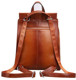 Heshe Womens Leather Backpack Casual Style Flap Backpacks Daypack for Ladies (Sorrel) - backpacks4less.com
