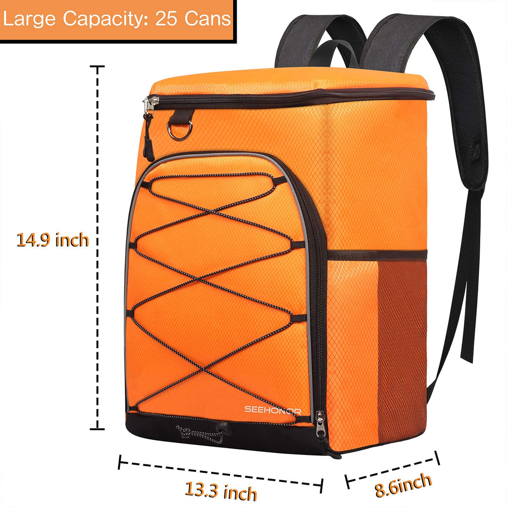 SEEHONOR Insulated Cooler Backpack Leakproof Soft Cooler Bag Lightweight Backpack Cooler for Lunch Picnic Fishing Hiking Camping Park Beach, 25 Cans - backpacks4less.com