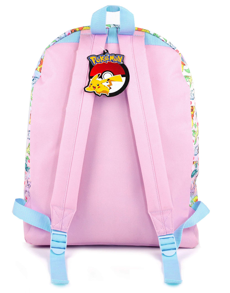 Pokemon Girls Pink Glitter School Backpack | Eevee Besties Design with Pikachu Pom Pom Keyring | Organized Storage