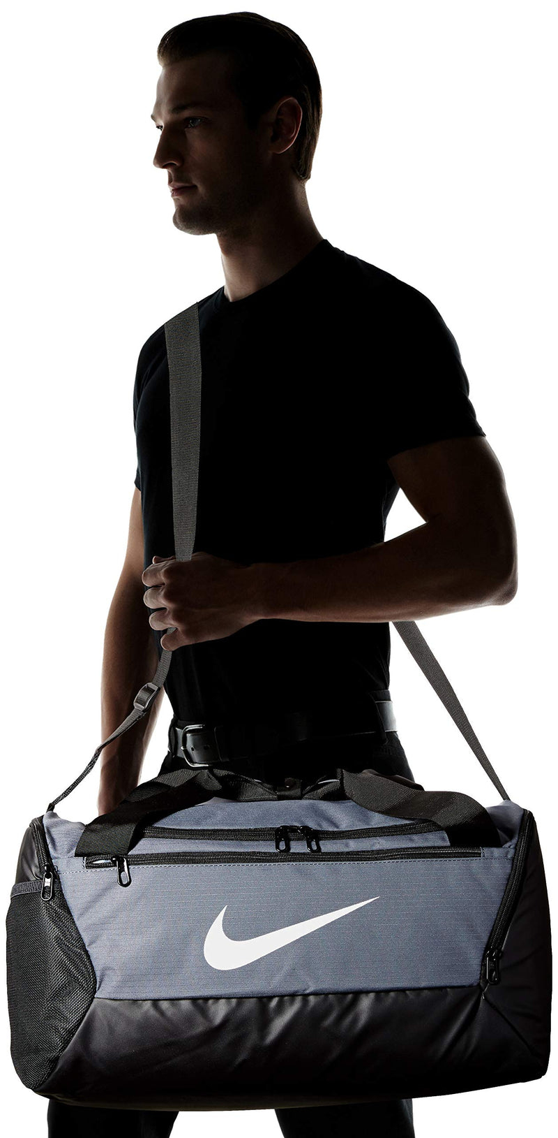 NIKE Brasilia Small Duffel - 9.0, Flint Grey/Black/White, Misc - backpacks4less.com