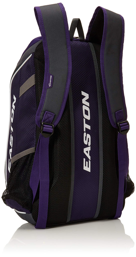EASTON GAME READY Bat & Equipment Backpack Bag | Baseball Softball | 2020 | Purple | 2 Bat Pockets | Vented Main Compartment | Vented Shoe Pocket | Zippered Valuables Pocket | Fence Hook - backpacks4less.com