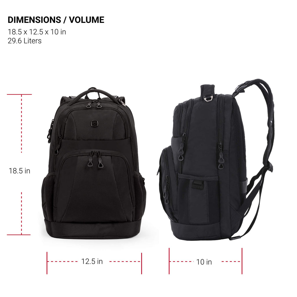 SWISSGEAR Large Padded 15-inch Laptop Backpack | Work, School, Commute | Men's and Women's - Black - backpacks4less.com