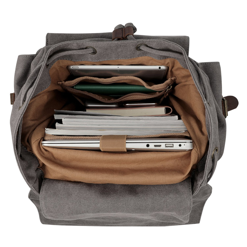 Kattee Men's Leather Canvas Backpack Large School Bag Travel Rucksack Gray - backpacks4less.com