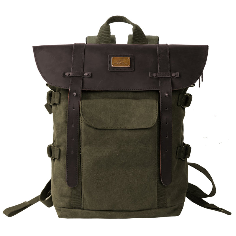 Leather Backpack for Men TOPWOLFS Canvas Backpack Vintage Rucksack fit 15.6" Laptop School Travel Bag - backpacks4less.com