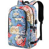 Business Laptop Backpack, 17.3 Inch Stylish Computer Backpack for Women Girls with USB Port and Lock, Water Resistant College School Backpack Student Daypack Backpack for Hiking/Travel/Work-Flower1