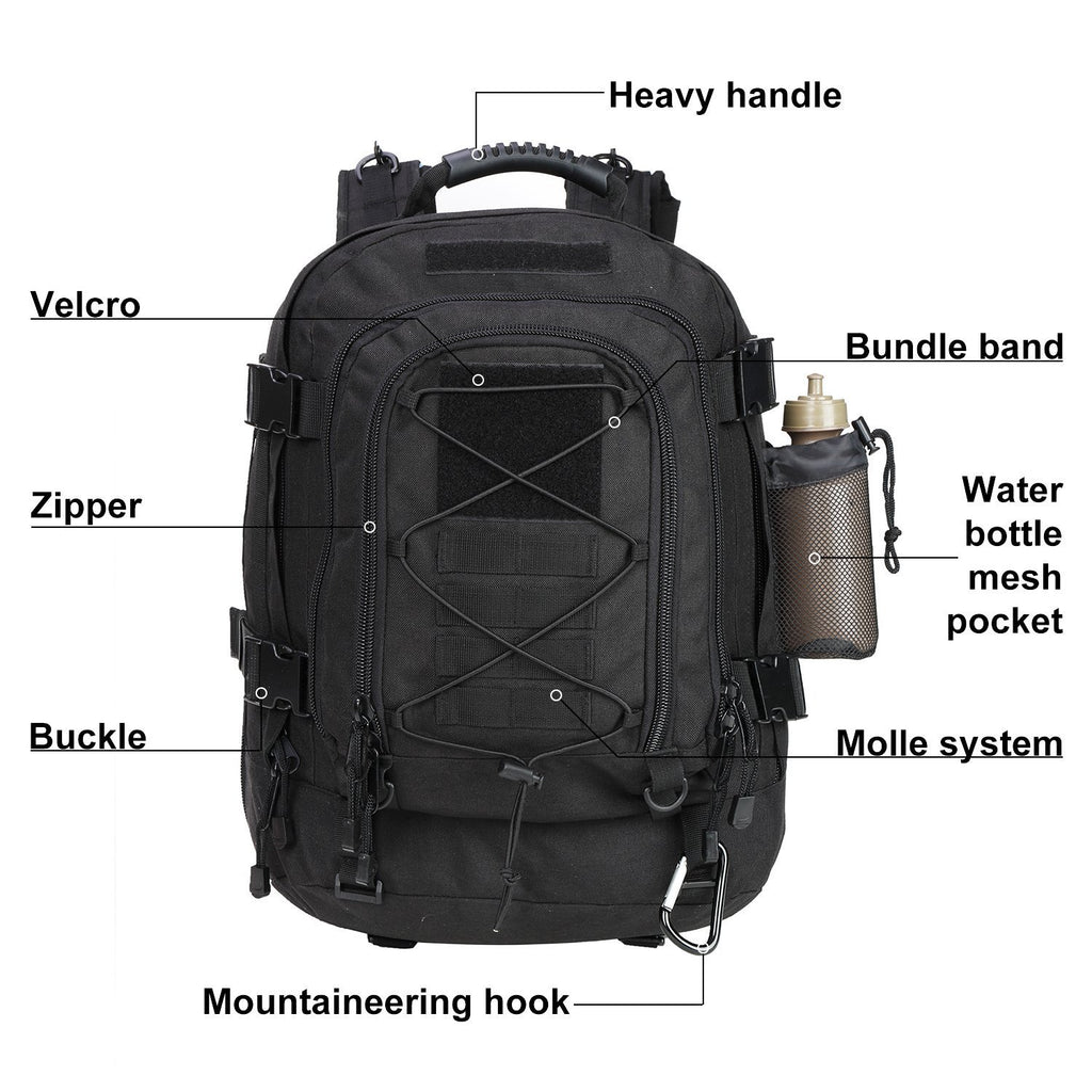 Military Tactical Backpack, Large 3 Day Army Molle Assault Rucksack for Outdoors, Hiking, Camping, Trekking, Bug Out Bag & Travel by ARMYCAMOUSA (Black) - backpacks4less.com