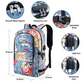 Business Laptop Backpack, 17.3 Inch Stylish Computer Backpack for Women Girls with USB Port and Lock, Water Resistant College School Backpack Student Daypack Backpack for Hiking/Travel/Work-Flower1 - backpacks4less.com