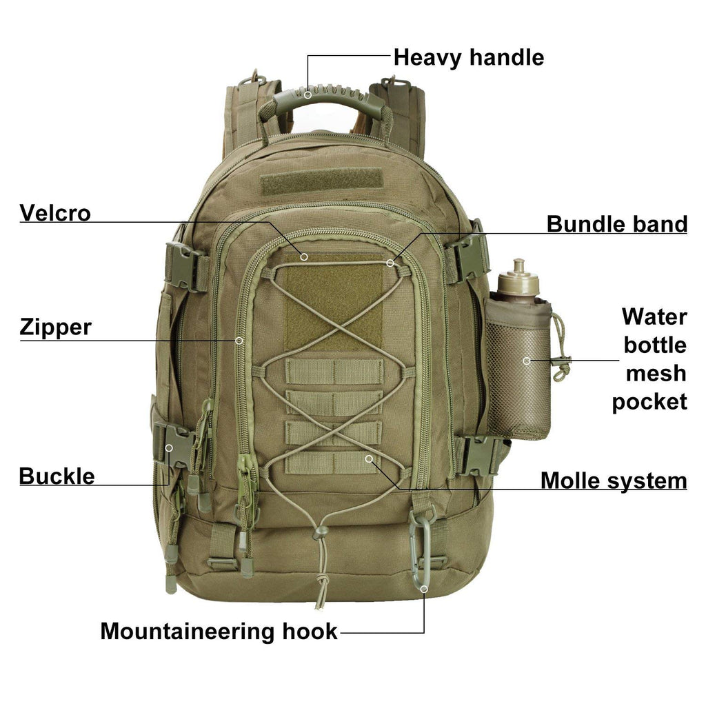PANS Military Expandable Travel Backpack Tactical Waterproof Outdoor 3-Day Bag,Large,Molle System for Travel,Hiking,Camping,Trekking,Outdoor Sports,Work(Green) - backpacks4less.com