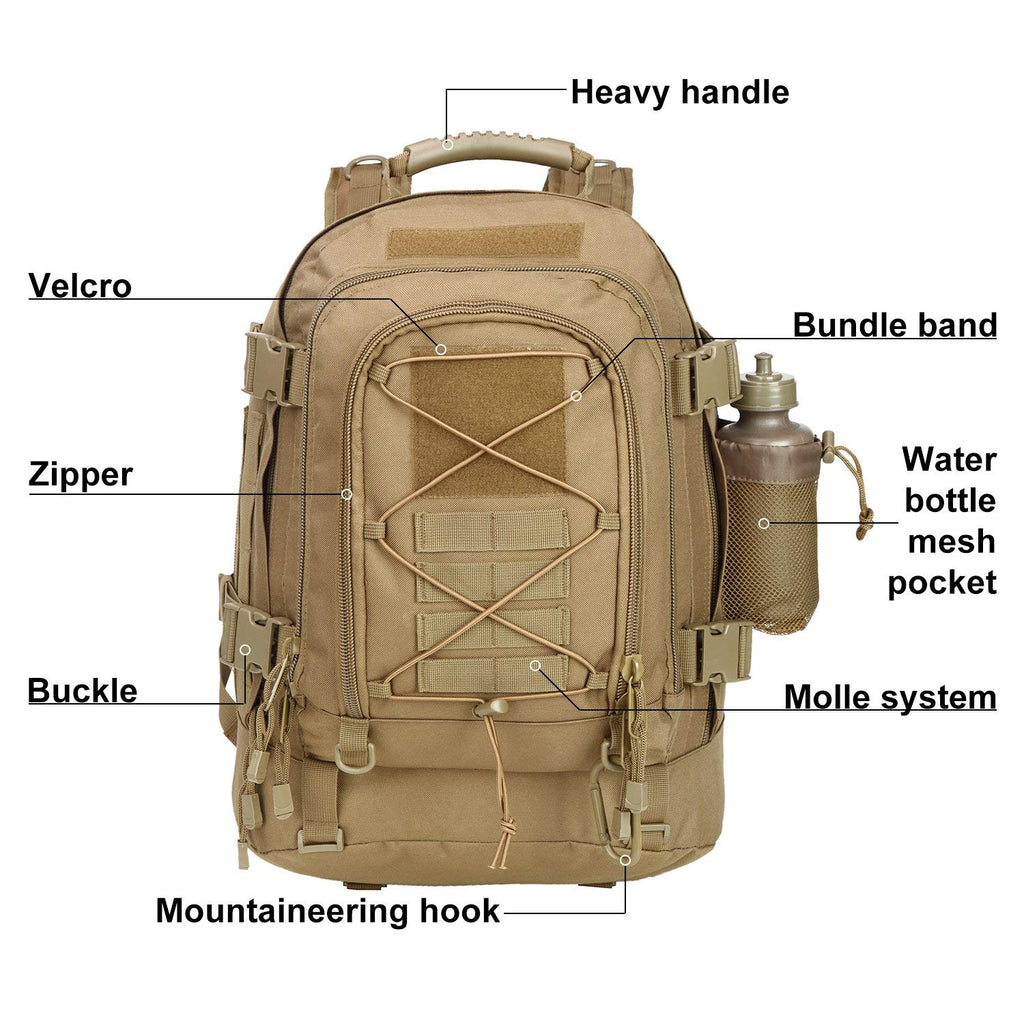 Military Expandable Travel Backpack Tactical Waterproof Work Backpack for Men(TAN) - backpacks4less.com
