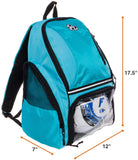 LISH Soccer Backpack - Large School Sports Gym Bag w/ Ball Compartment (Aqua) - backpacks4less.com