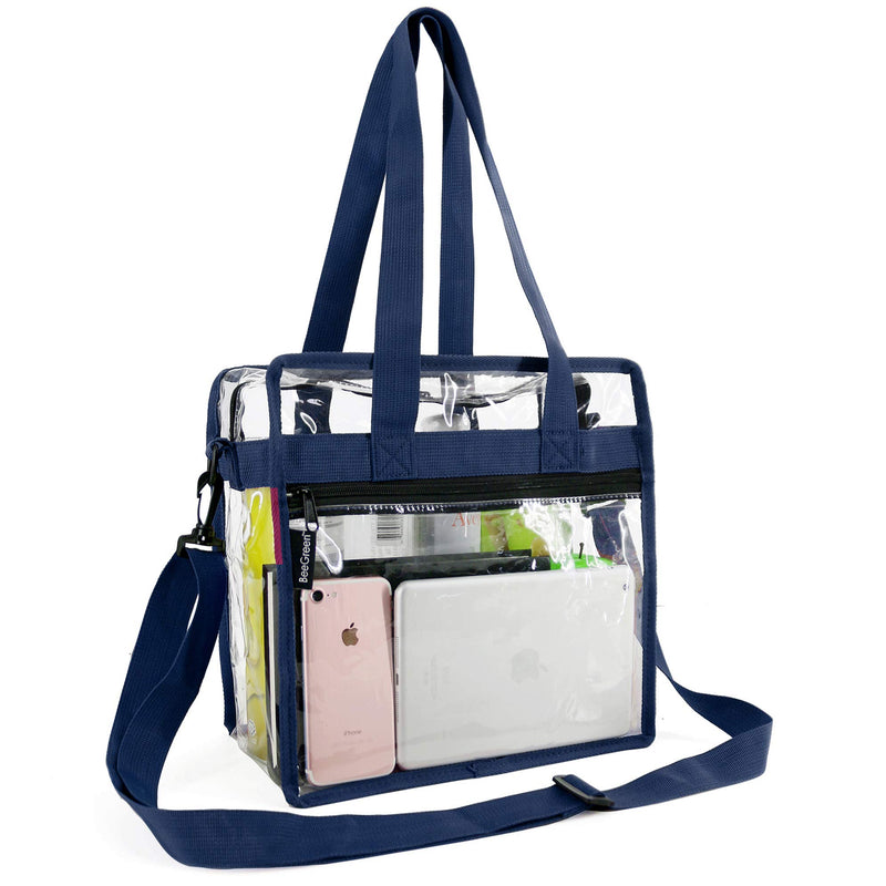 Clear-Bag-For-Stadium-12 x 12 x 6 with Front Zippered Pocket and Adjustable Shoulder Strap NFL Stadium Security Travel & See Through Tote Bag, Perfect for Work School Sports Games and Concerts - backpacks4less.com