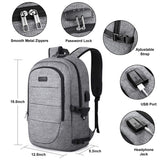 Travel Laptop Backpack, AMBOR 17.3 Inch Anti Theft Business Backpack with USB Charging Port and Headphone Interface,Large Computer Backpack School Daypack Backpack for Women and Men-Grey - backpacks4less.com