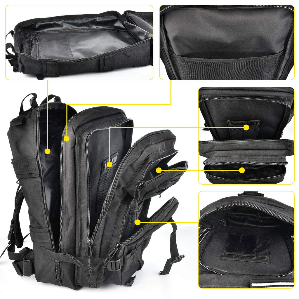NOOLA Military Tactical Backpack Large Army Rucksack Assault Pack Molle Bag Black - backpacks4less.com