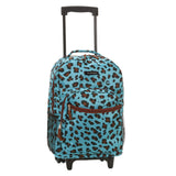 Rockland 17 Inch Rolling Backpack, Blue Leopard, One Size