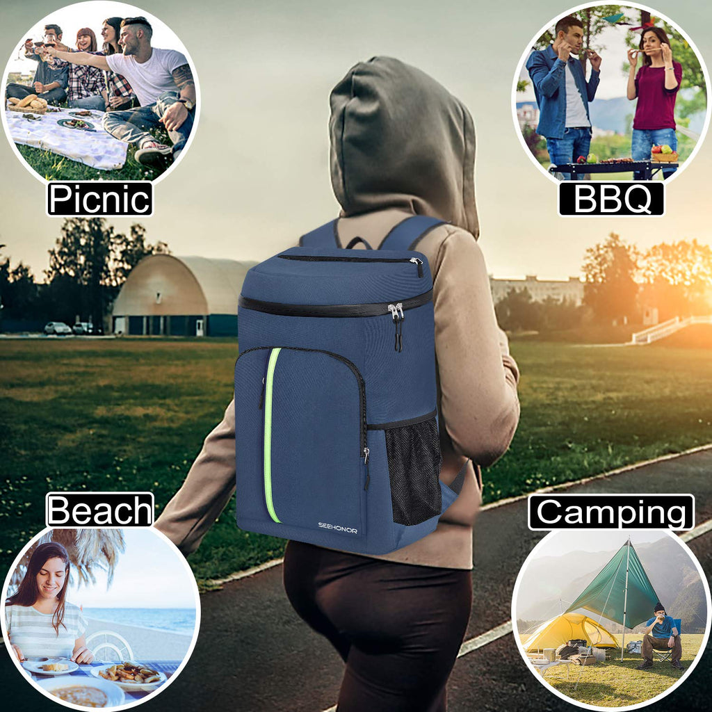 SEEHONOR Insulated Cooler Backpack Leakproof Soft Cooler Bag Lightweight Backpack Cooler for Lunch Picnic Hiking Camping Beach Park Day Trips, 30 Cans - backpacks4less.com
