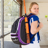 Athletico Baseball Bat Bag - Backpack for Baseball, T-Ball & Softball Equipment & Gear for Youth and Adults | Holds Bat, Helmet, Glove, Shoes |Shoe Compartment & Fence Hook (Purple) - backpacks4less.com