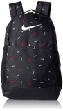 NIKE Brasilia Medium Backpack 9.0 All Over Print, Black/Black/White, Misc