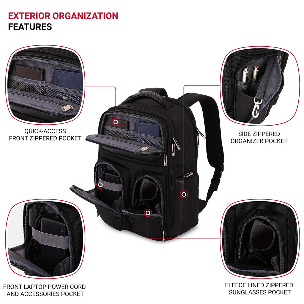 SWISSGEAR Large ScanSmart Utra-Premium 15-inch Laptop Backpack | TSA-Friendly Carry-on | Travel, Work, School | Men's and Women's - Black - backpacks4less.com