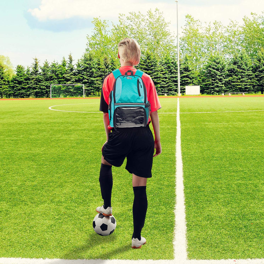 LISH Soccer Backpack - Large School Sports Gym Bag w/ Ball Compartment (Aqua) - backpacks4less.com