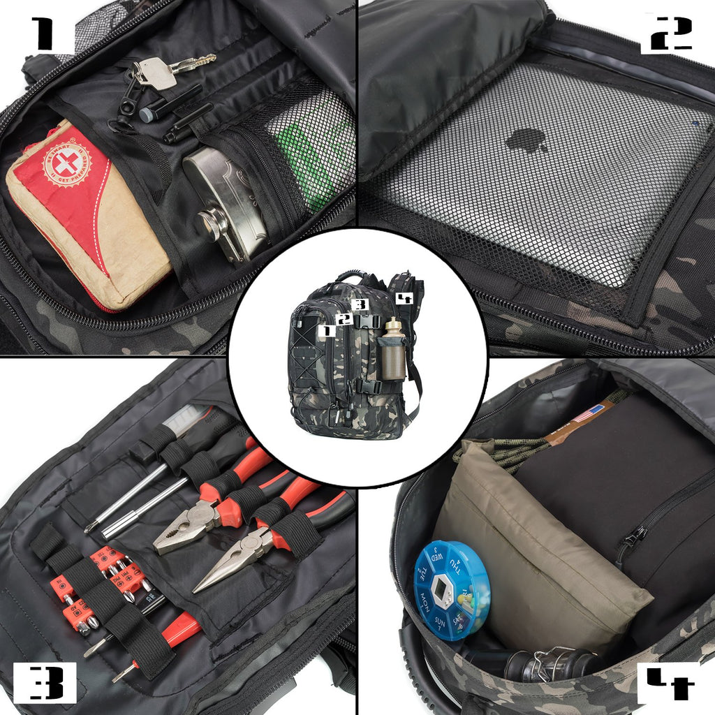 Military Expandable Travel Backpack Tactical Waterproof Work Backpack for Men(black-multicam) - backpacks4less.com