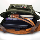 Leather Backpack for Men TOPWOLFS Canvas Backpack Vintage Rucksack fit 15.6" Laptop Anti-theft Pocket Multifunction Books School Travel Bag (Green&Brown Leather) - backpacks4less.com