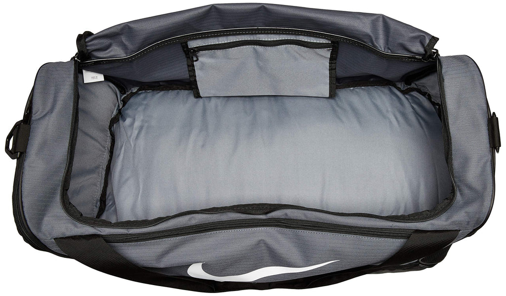 Nike Brasilia Training Medium Duffle Bag, Durable Nike Duffle Bag for Women & Men with Adjustable Strap, Flint Grey/Black/White - backpacks4less.com