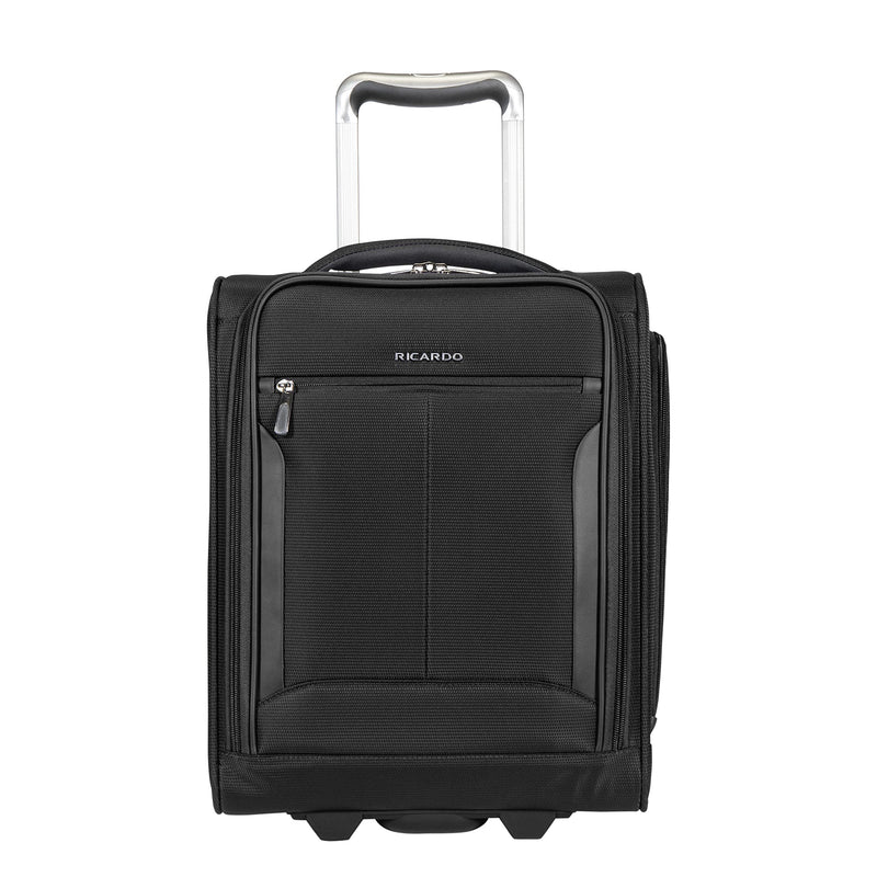 Ricardo Beverly Hills Seahaven 2.0 Softside Under Seat Carry-On, Durable and Lightweight, 2-Wheel Smooth-Rolling Spinners, Trolley Sleeve and Easy Access Front Pocket, Midnight, Carry-On 16-Inches