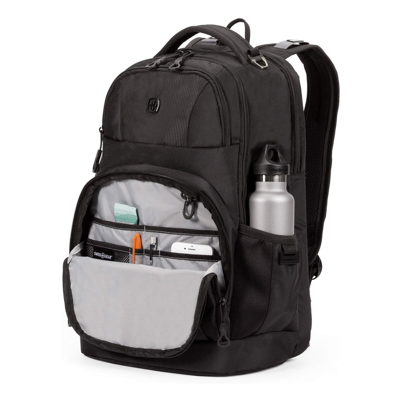 SWISSGEAR Large Padded 15-inch Laptop Backpack | Work, School, Commute | Men's and Women's - Black - backpacks4less.com