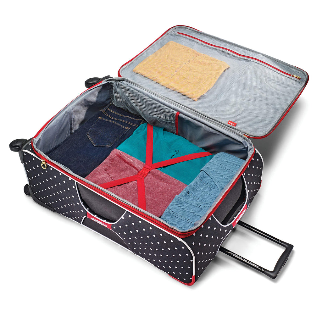 American Tourister Disney Minnie Mouse Red Bow 2-Piece Softside Luggage Set (21/28) with Spinner Wheels - backpacks4less.com