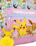 Pokemon Girls Pink Glitter School Backpack | Eevee Besties Design with Pikachu Pom Pom Keyring | Organized Storage