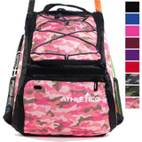 Athletico Baseball Bat Bag - Backpack for Baseball, T-Ball & Softball Equipment & Gear for Youth and Adults | Holds Bat, Helmet, Glove, Shoes |Shoe Compartment & Fence Hook (Pink Camo)