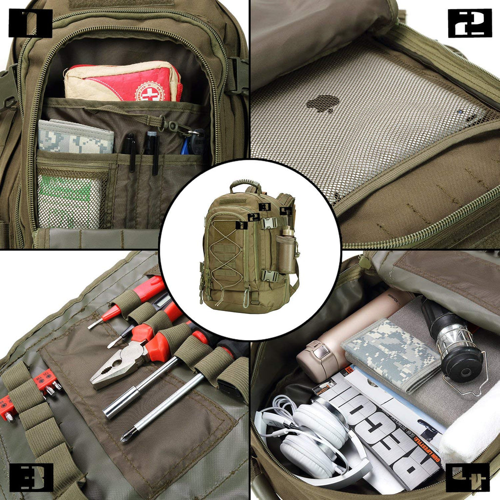 PANS Military Expandable Travel Backpack Tactical Waterproof Outdoor 3-Day Bag,Large,Molle System for Travel,Hiking,Camping,Trekking,Outdoor Sports,Work(Green) - backpacks4less.com