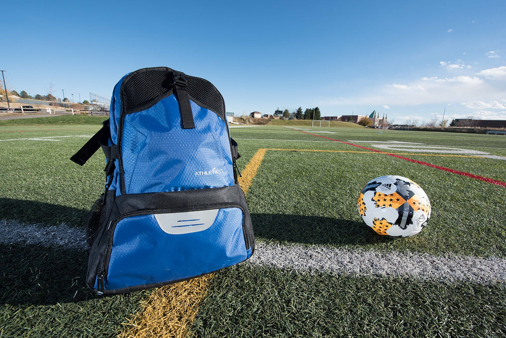Athletico National Soccer Bag - Backpack for Soccer, Basketball & Football Includes Separate Cleat and Ball Holder (Blue) - backpacks4less.com