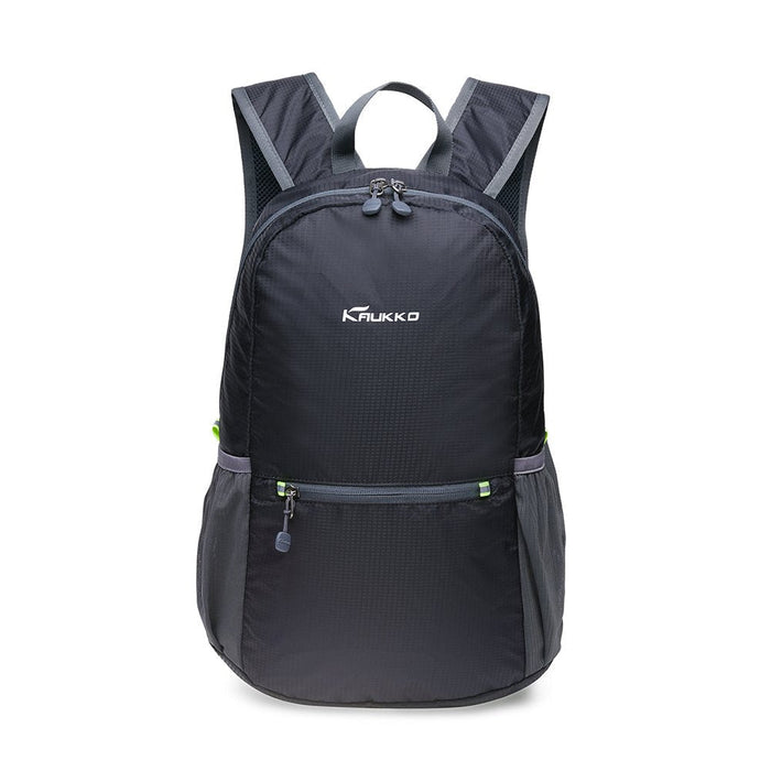 Black KAUKKO lightweight packable backpack selected to illustrate fabric and seam durability