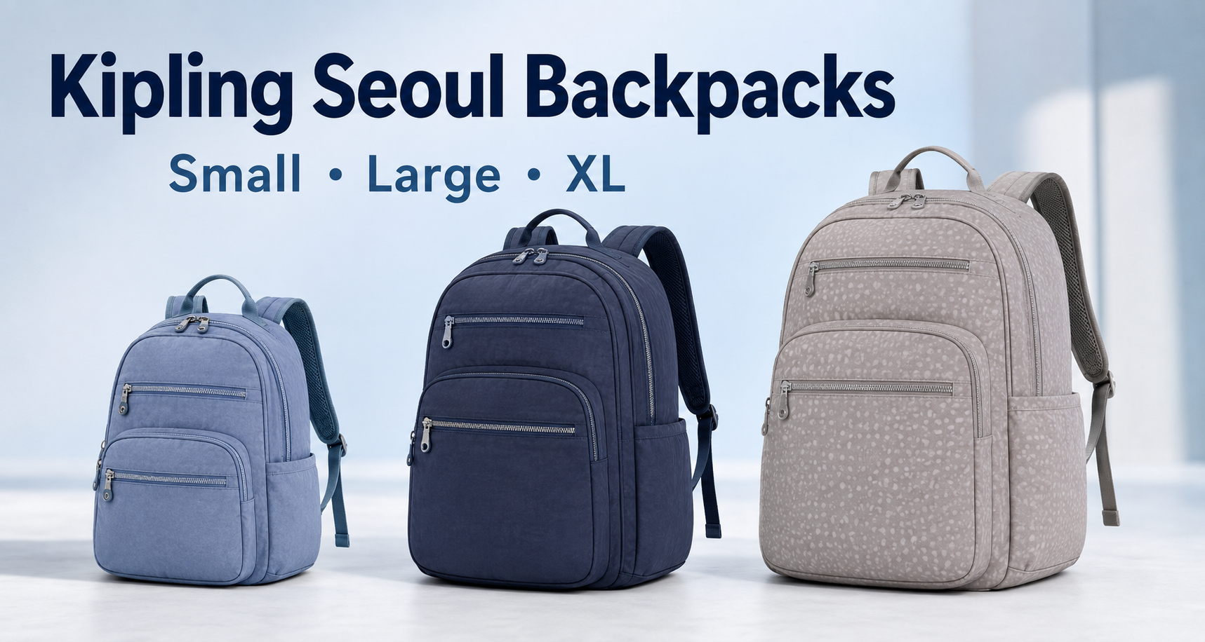 Kipling Seoul backpacks in Small, Large, and XL sizes