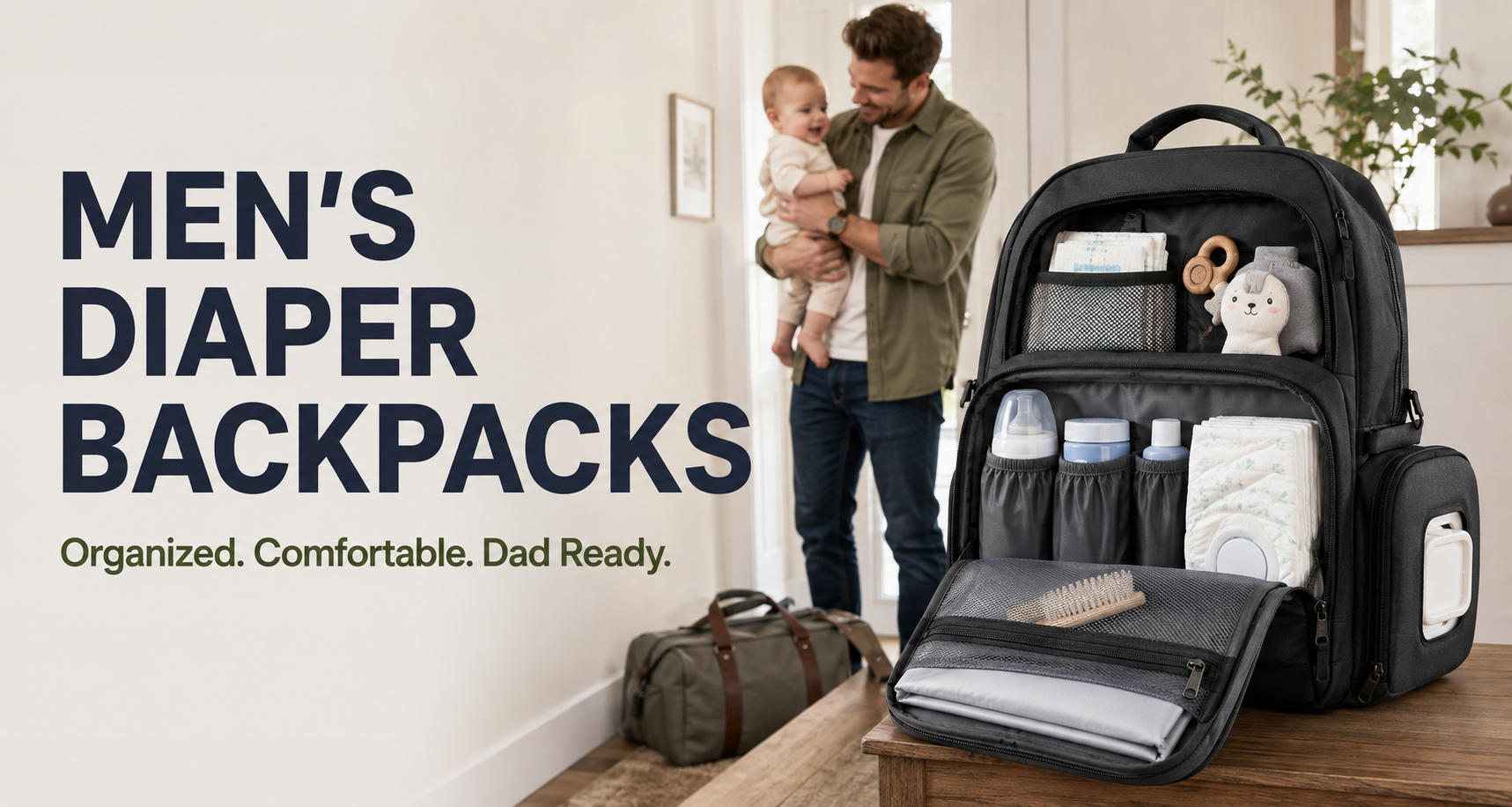 Men’s diaper backpacks with organized baby essentials for dads and shared parenting