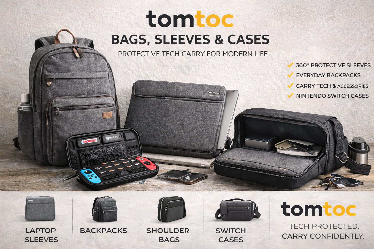 tomtoc Bags, Sleeves and Cases