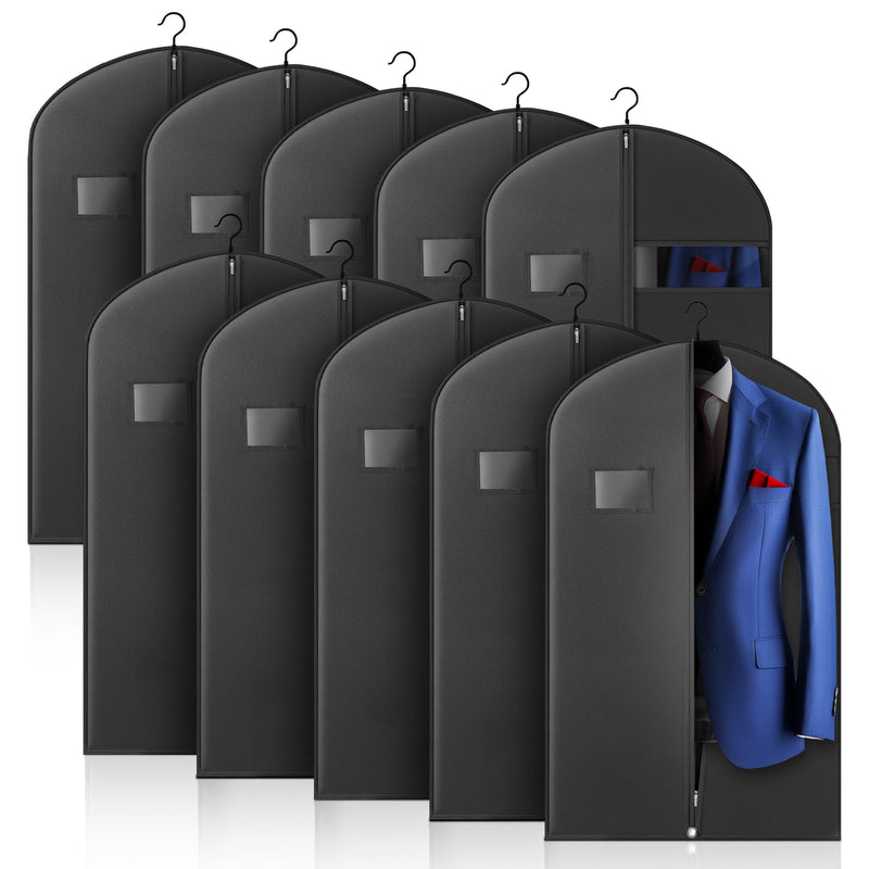 10 Pack 40 - inch Garment Bags for Travel, Garment Bags for Hanging Clothes with Zipper and Visible Transparent Window，Black