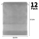12 Pack Large Shoe Bags for Packing with Clear Window, Dustproof Drawstring Travel Shoe Storage Bags for Men & Women, Gray