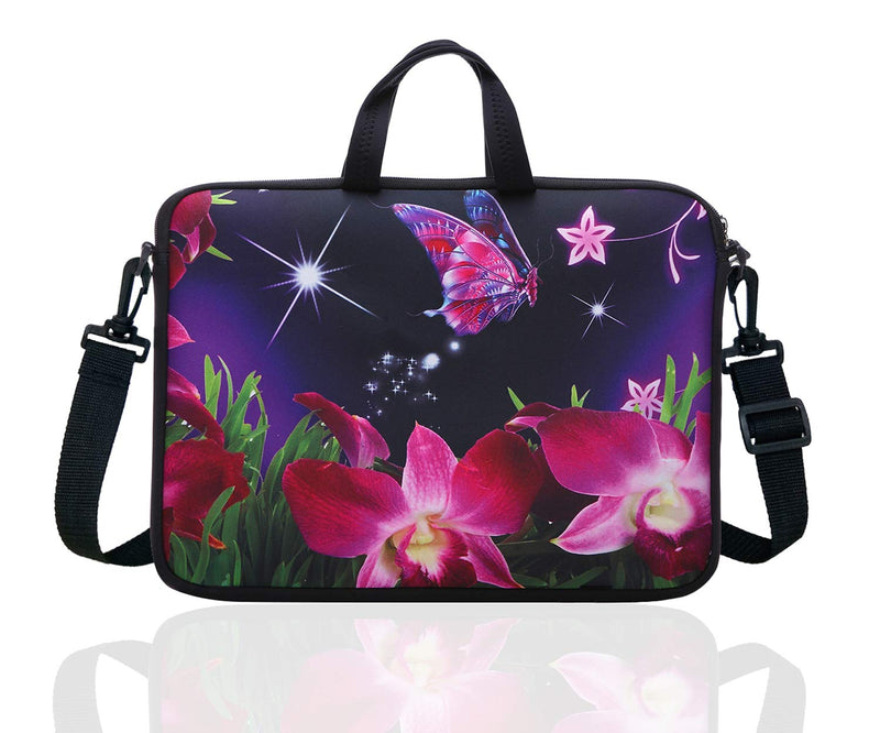 14 Inch Neoprene Laptop Sleeve Case Bag with shoulder strap For 14" Notebook/MacBook/Ultrabook/Chromebook (flower)