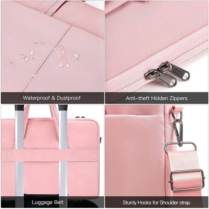 15.6 Inch Laptop Sleeve Shouler Bag Women Ladies Case for Macbook Pro 16 M4/M3/M2/M1, Dell Inspiron 15, HP Envy/Pavilion 15.6, Acer Aspire 15, Lenovo IdeaPad 3 15.6, ASUS Chromebook MSI 15.6 Case,Pink