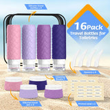 16 Pack Travel Bottles for Toiletries, TSA Approved Travel Size Toiletries Containers Set, BPA - Free Silicone Leak Proof Refillable Bottles Stackable Creams Jars Accessories Kit W/Clear Bag(Purple)